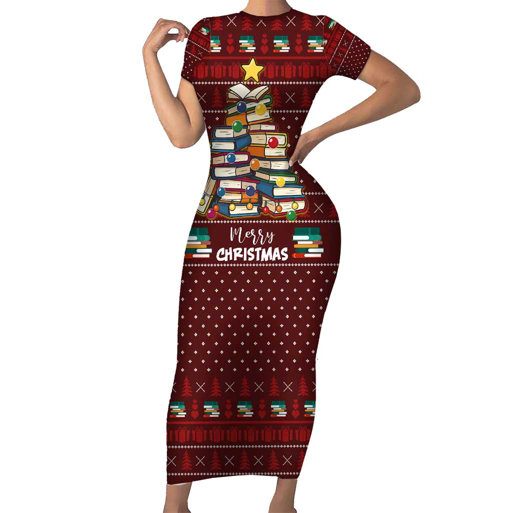 Book Pine Merry Christmas Family Matching Short Sleeve Bodycon Dress and Hawaiian Shirt Xmas Holiday Patterns - Wonder Print Shop