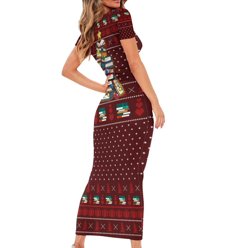 Book Pine Merry Christmas Family Matching Short Sleeve Bodycon Dress and Hawaiian Shirt Xmas Holiday Patterns - Wonder Print Shop