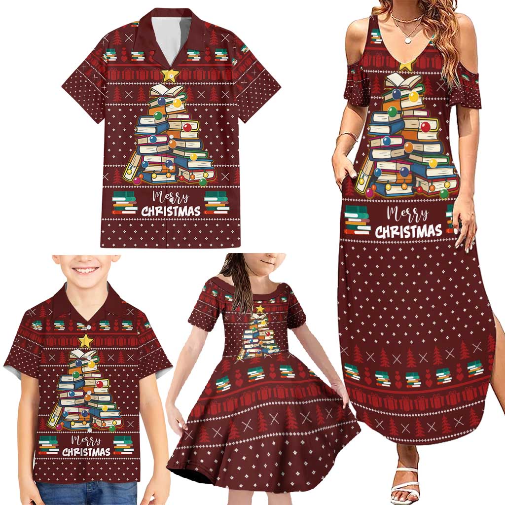 Book Pine Merry Christmas Family Matching Summer Maxi Dress and Hawaiian Shirt Xmas Holiday Patterns - Wonder Print Shop