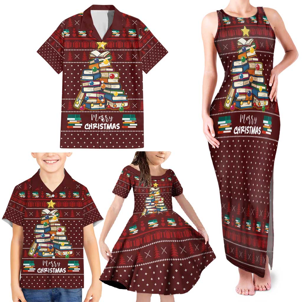 Book Pine Merry Christmas Family Matching Tank Maxi Dress and Hawaiian Shirt Xmas Holiday Patterns - Wonder Print Shop