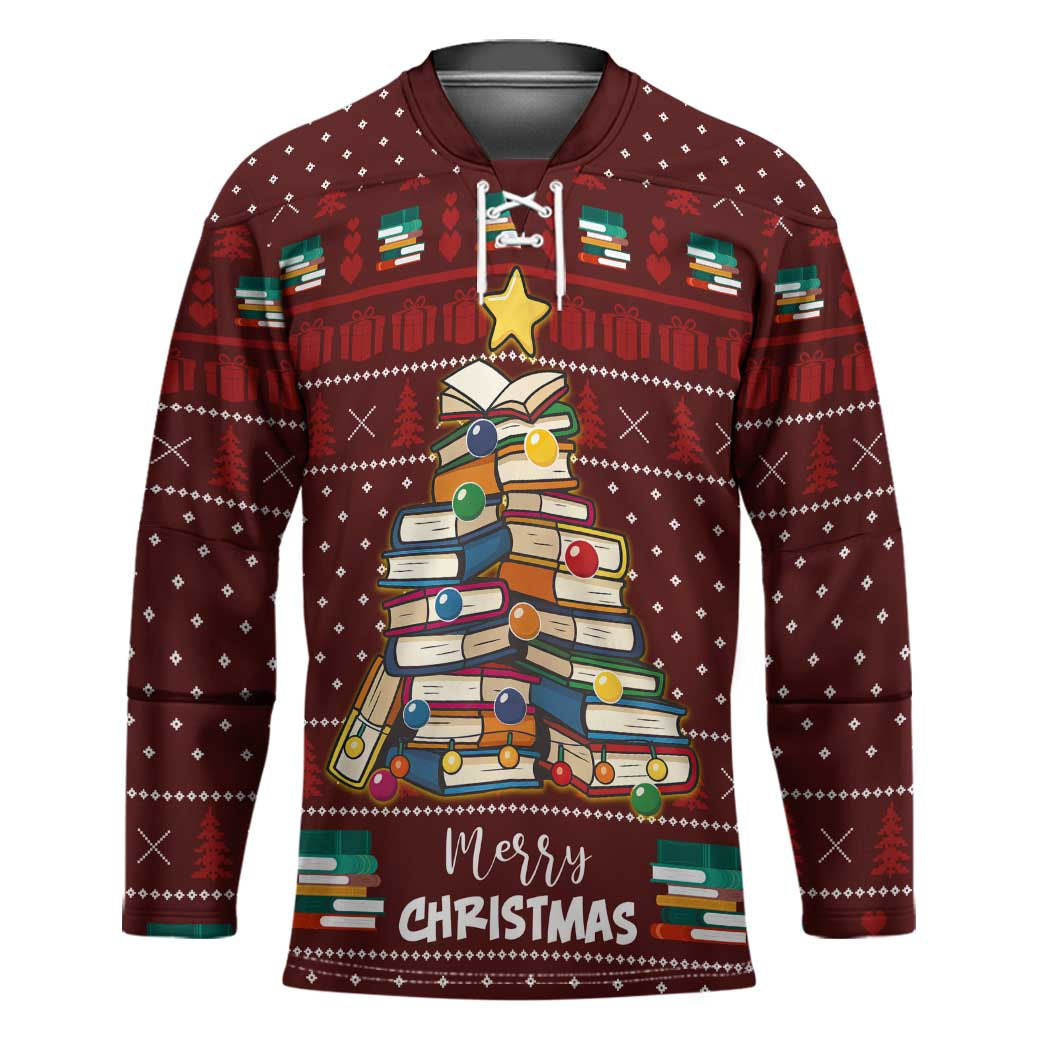 Book Pine Merry Christmas Hockey Jersey Xmas Holiday Patterns - Wonder Print Shop
