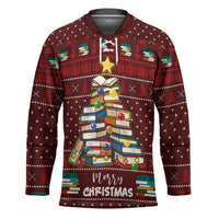 Book Pine Merry Christmas Hockey Jersey Xmas Holiday Patterns - Wonder Print Shop