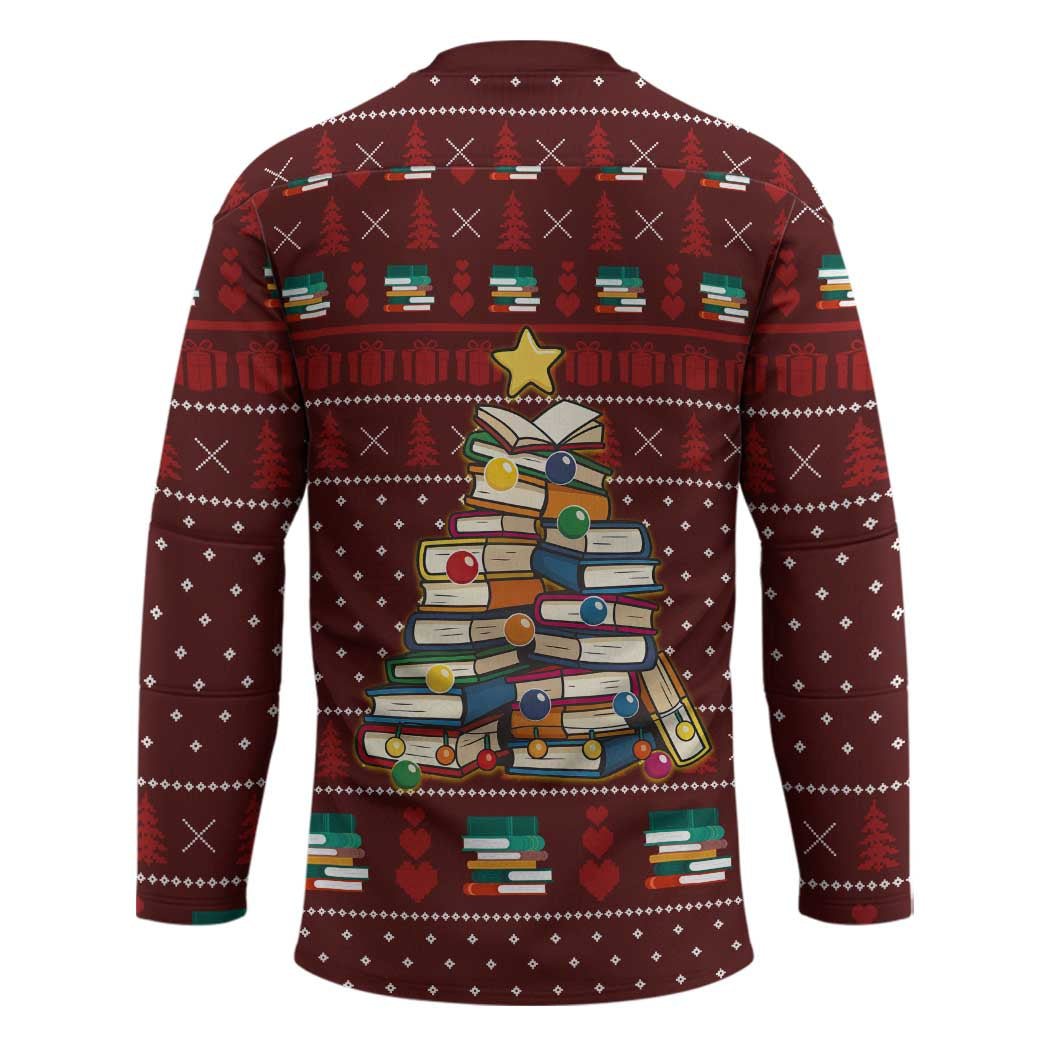 Book Pine Merry Christmas Hockey Jersey Xmas Holiday Patterns - Wonder Print Shop