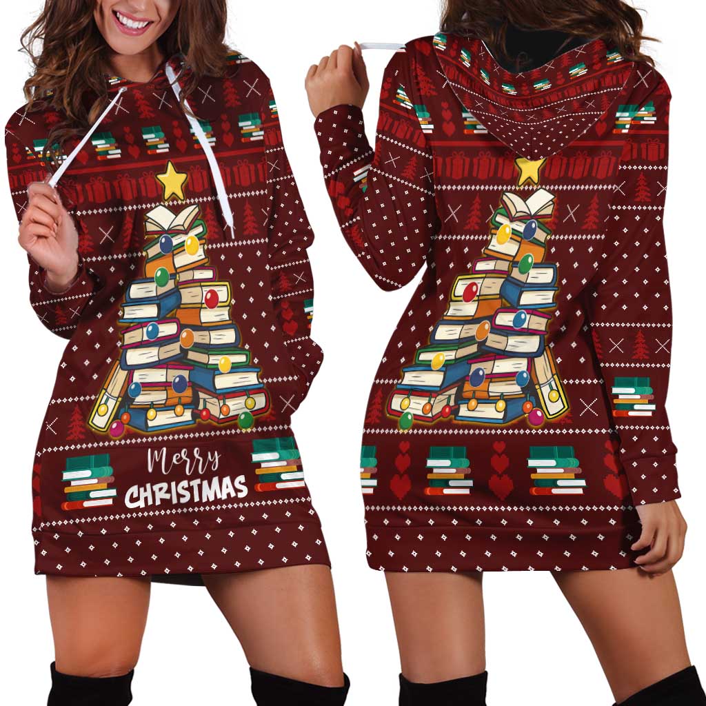 Book Pine Merry Christmas Hoodie Dress Xmas Holiday Patterns - Wonder Print Shop