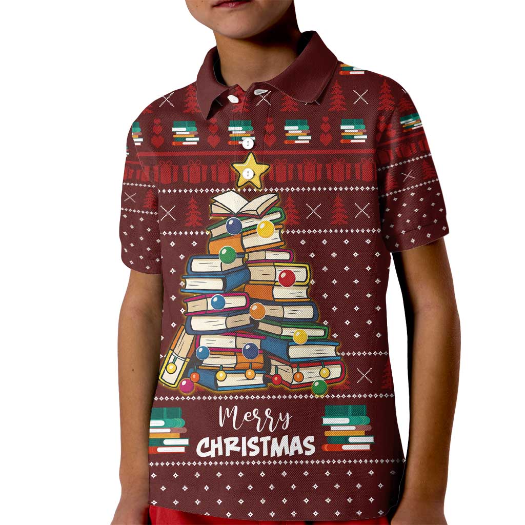 Book Pine Merry Christmas Kid Polo Shirt Xmas Holiday Patterns - Wonder Print Shop