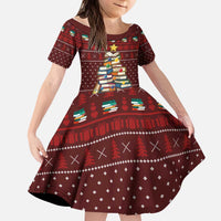 Book Pine Merry Christmas Kid Short Sleeve Dress Xmas Holiday Patterns - Wonder Print Shop