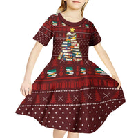 Book Pine Merry Christmas Kid Short Sleeve Dress Xmas Holiday Patterns - Wonder Print Shop