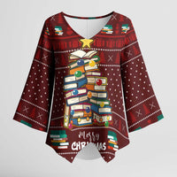Book Pine Merry Christmas Kimono Sleeve Blouse Xmas Holiday Patterns - Wonder Print Shop