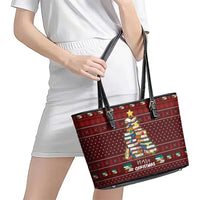 Book Pine Merry Christmas Leather Tote Bag Xmas Holiday Patterns - Wonder Print Shop