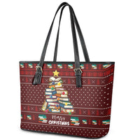 Book Pine Merry Christmas Leather Tote Bag Xmas Holiday Patterns - Wonder Print Shop