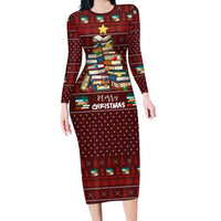 Book Pine Merry Christmas Long Sleeve Bodycon Dress Xmas Holiday Patterns - Wonder Print Shop