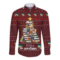 Book Pine Merry Christmas Long Sleeve Button Shirt Xmas Holiday Patterns - Wonder Print Shop
