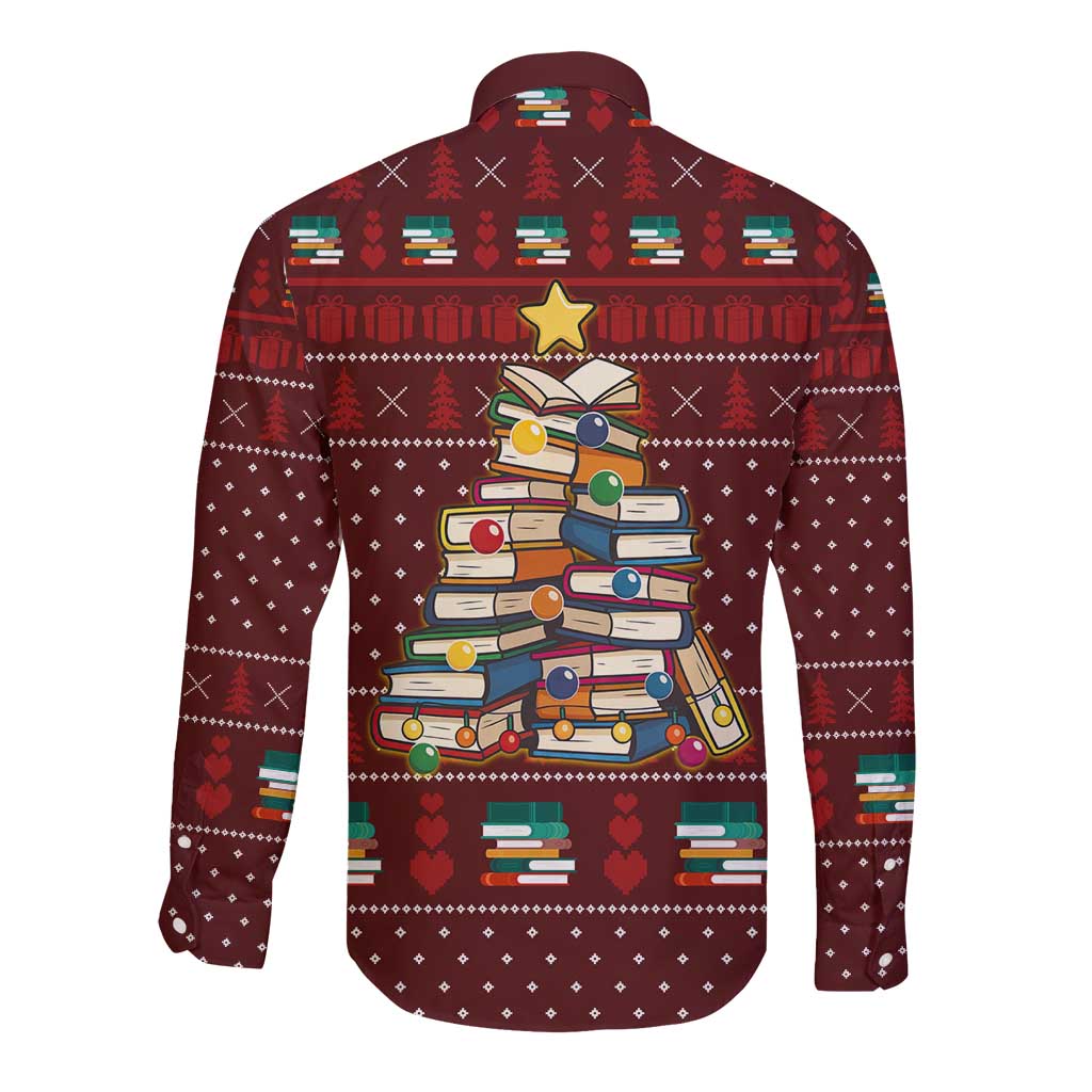 Book Pine Merry Christmas Long Sleeve Button Shirt Xmas Holiday Patterns - Wonder Print Shop