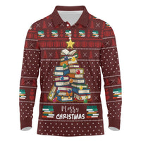 Book Pine Merry Christmas Long Sleeve Polo Shirt Xmas Holiday Patterns - Wonder Print Shop