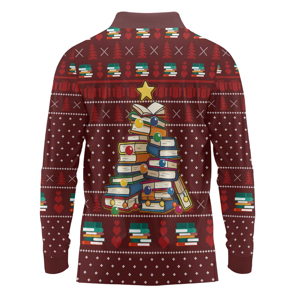 Book Pine Merry Christmas Long Sleeve Polo Shirt Xmas Holiday Patterns - Wonder Print Shop