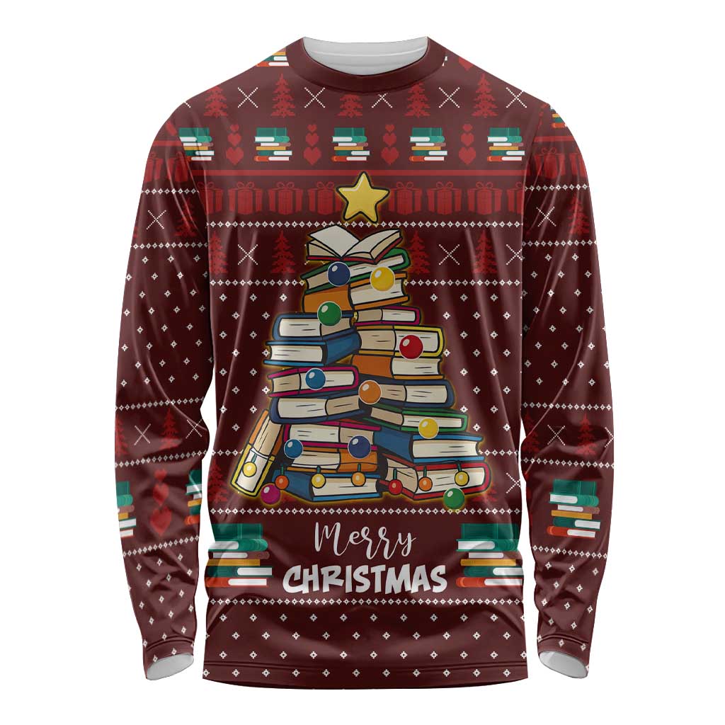Book Pine Merry Christmas Long Sleeve Shirt Xmas Holiday Patterns - Wonder Print Shop