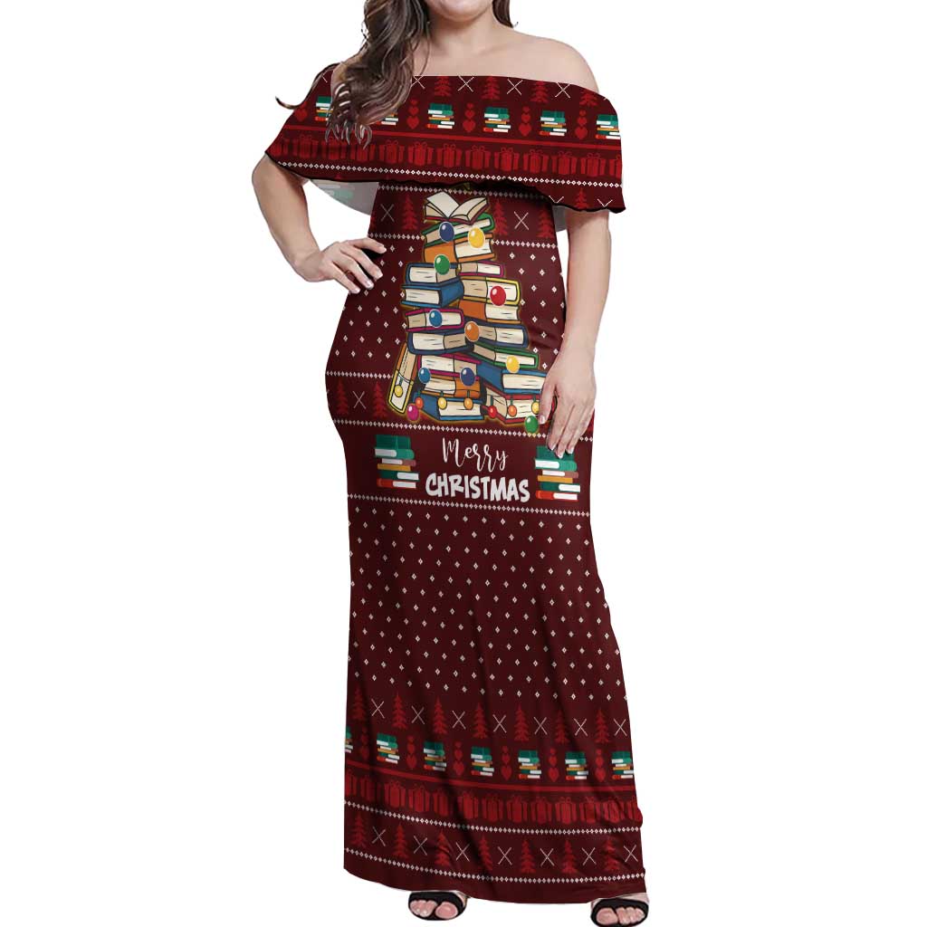 Book Pine Merry Christmas Off Shoulder Maxi Dress Xmas Holiday Patterns - Wonder Print Shop