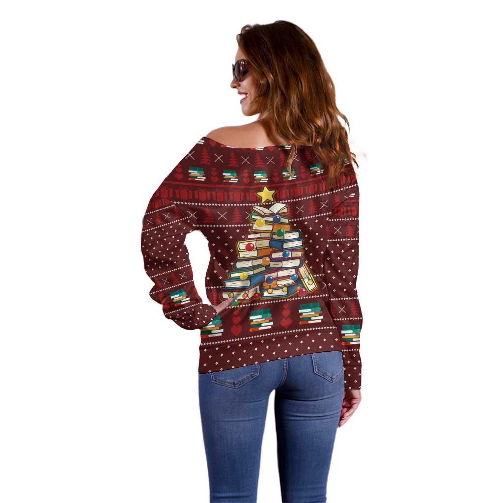 Book Pine Merry Christmas Off Shoulder Sweater Xmas Holiday Patterns - Wonder Print Shop