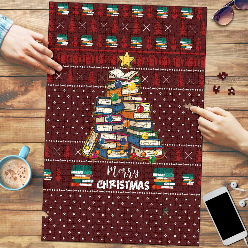 Book Pine Merry Christmas Puzzle Xmas Holiday Patterns - Wonder Print Shop