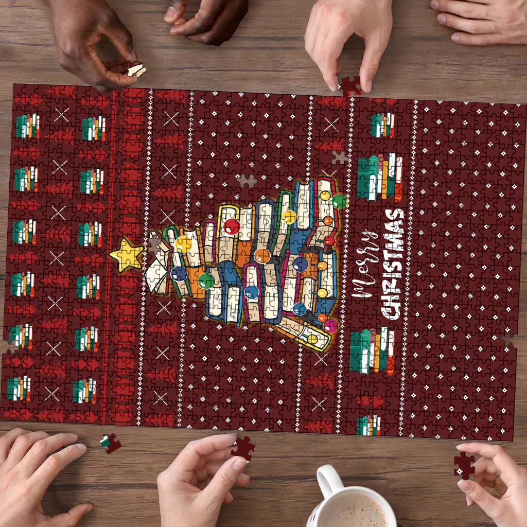Book Pine Merry Christmas Puzzle Xmas Holiday Patterns - Wonder Print Shop