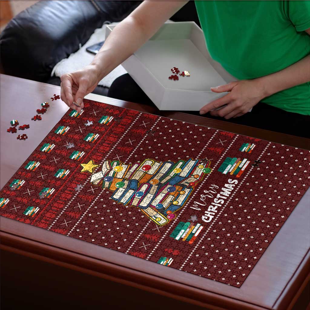 Book Pine Merry Christmas Puzzle Xmas Holiday Patterns - Wonder Print Shop