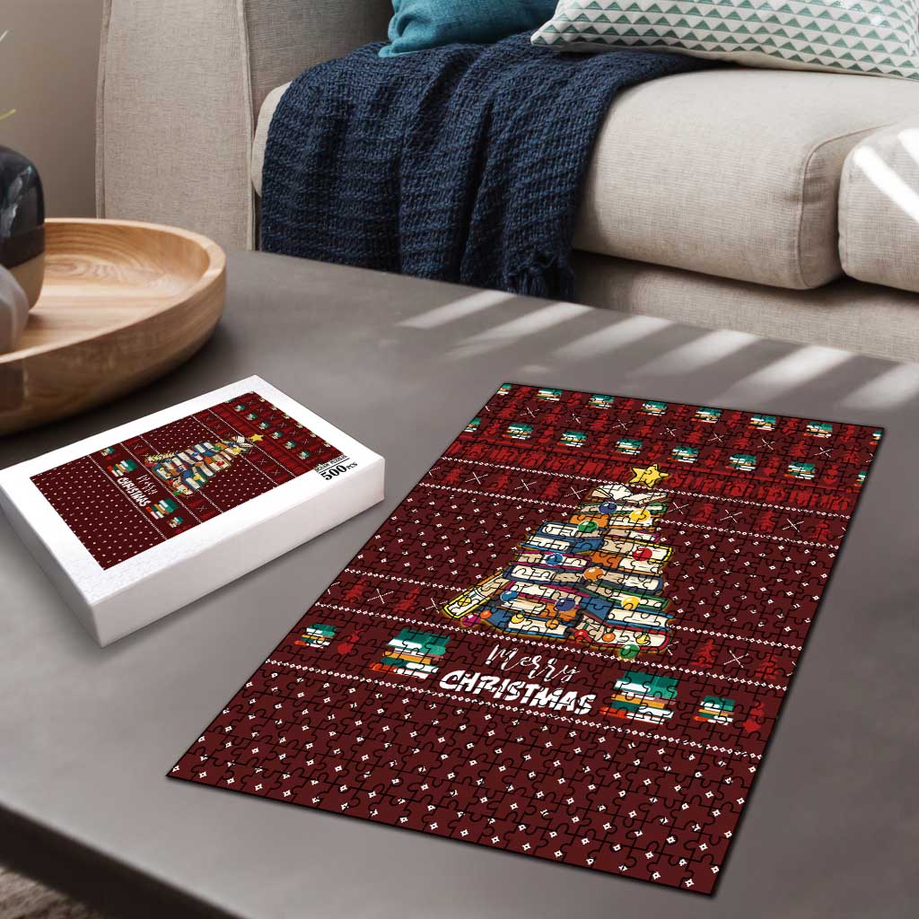 Book Pine Merry Christmas Puzzle Xmas Holiday Patterns - Wonder Print Shop