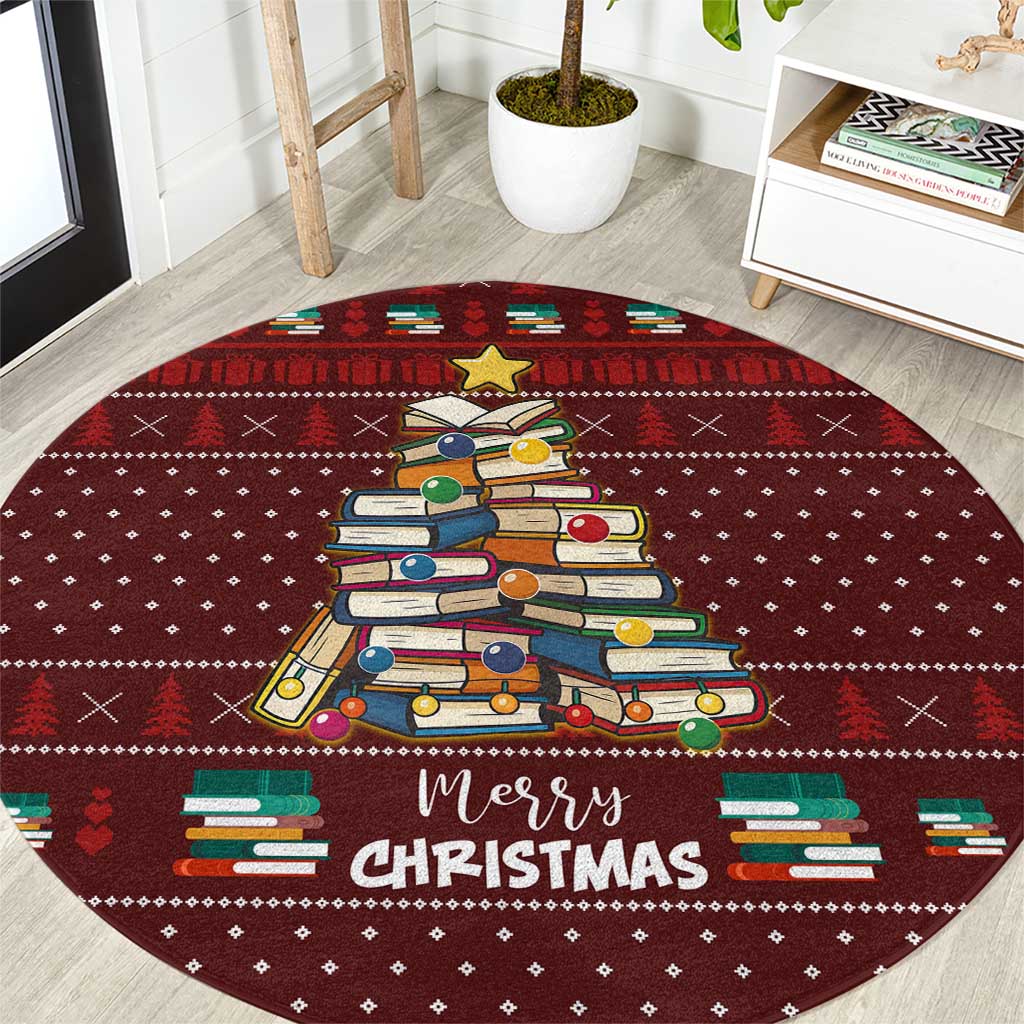 Book Pine Merry Christmas Round Carpet Xmas Holiday Patterns - Wonder Print Shop