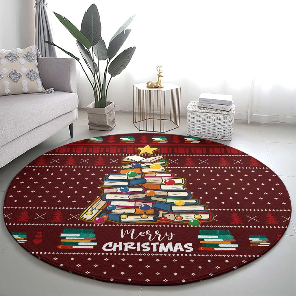 Book Pine Merry Christmas Round Carpet Xmas Holiday Patterns - Wonder Print Shop