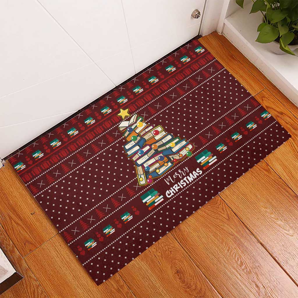 Book Pine Merry Christmas Rubber Doormat Xmas Holiday Patterns - Wonder Print Shop