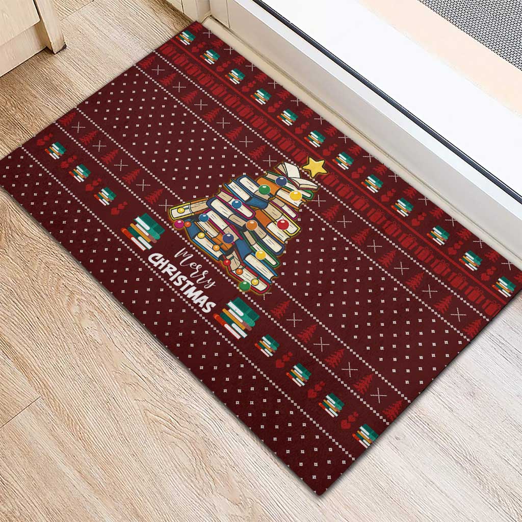 Book Pine Merry Christmas Rubber Doormat Xmas Holiday Patterns - Wonder Print Shop