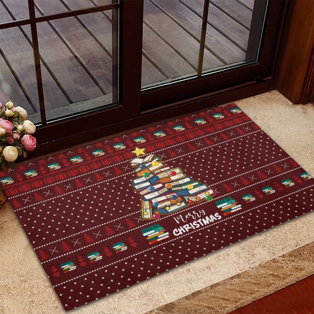 Book Pine Merry Christmas Rubber Doormat Xmas Holiday Patterns - Wonder Print Shop
