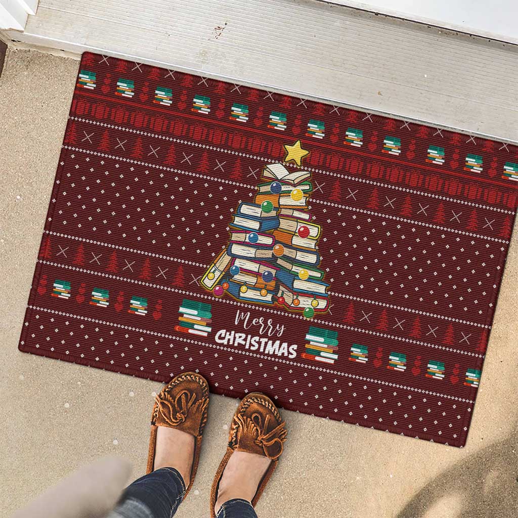 Book Pine Merry Christmas Rubber Doormat Xmas Holiday Patterns - Wonder Print Shop