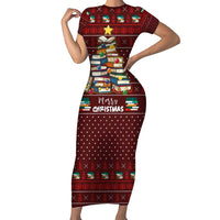 Book Pine Merry Christmas Short Sleeve Bodycon Dress Xmas Holiday Patterns - Wonder Print Shop