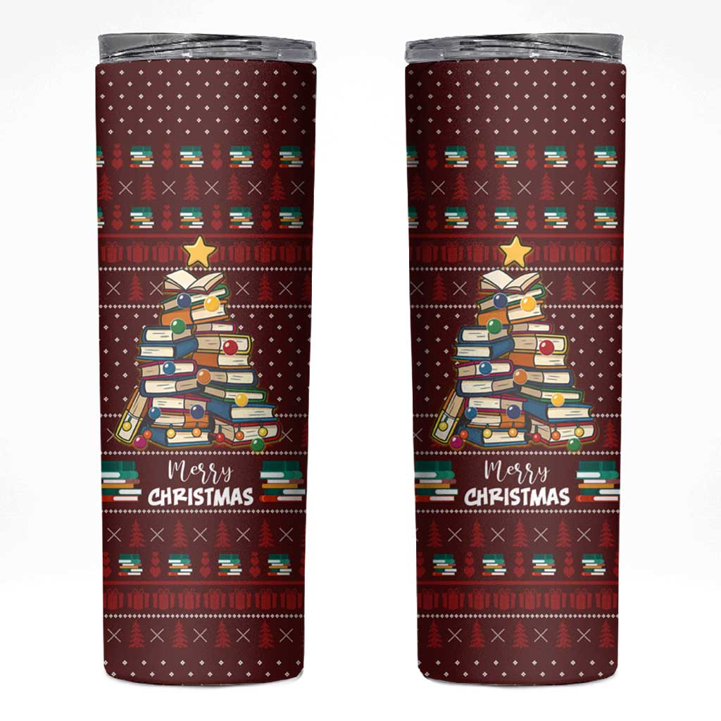 Book Pine Merry Christmas Skinny Tumbler Xmas Holiday Patterns - Wonder Print Shop