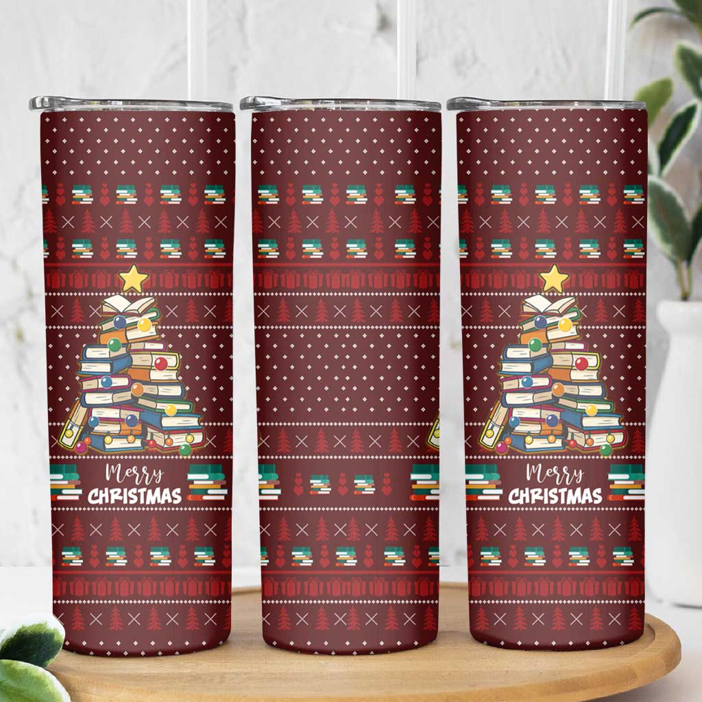 Book Pine Merry Christmas Skinny Tumbler Xmas Holiday Patterns - Wonder Print Shop