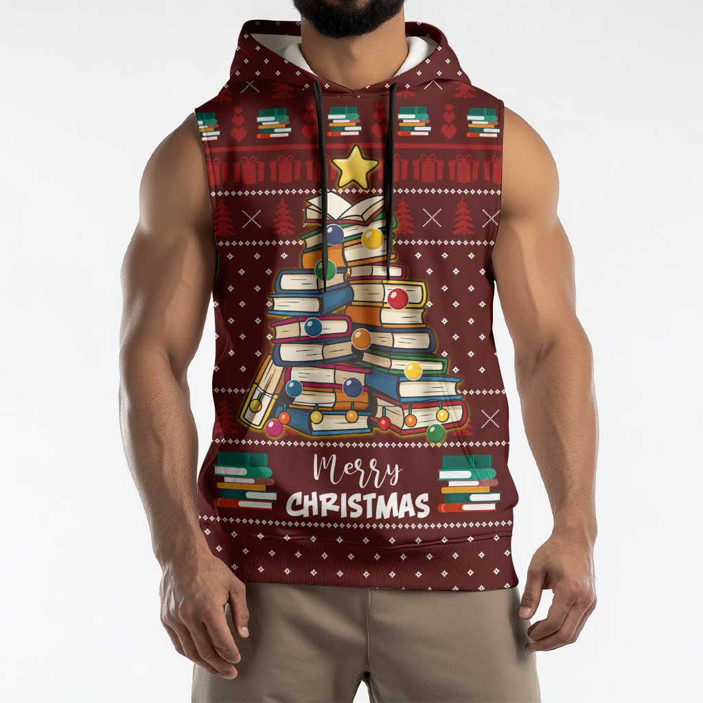 Book Pine Merry Christmas Sleeveless Hoodie Xmas Holiday Patterns - Wonder Print Shop