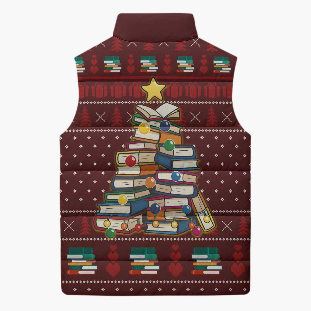 Book Pine Merry Christmas Sleeveless Puffer Jacket Xmas Holiday Patterns - Wonder Print Shop