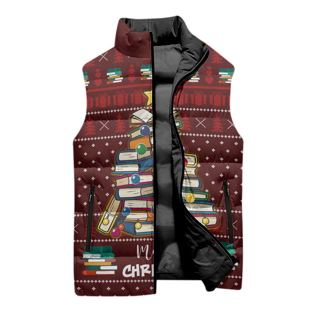 Book Pine Merry Christmas Sleeveless Puffer Jacket Xmas Holiday Patterns - Wonder Print Shop