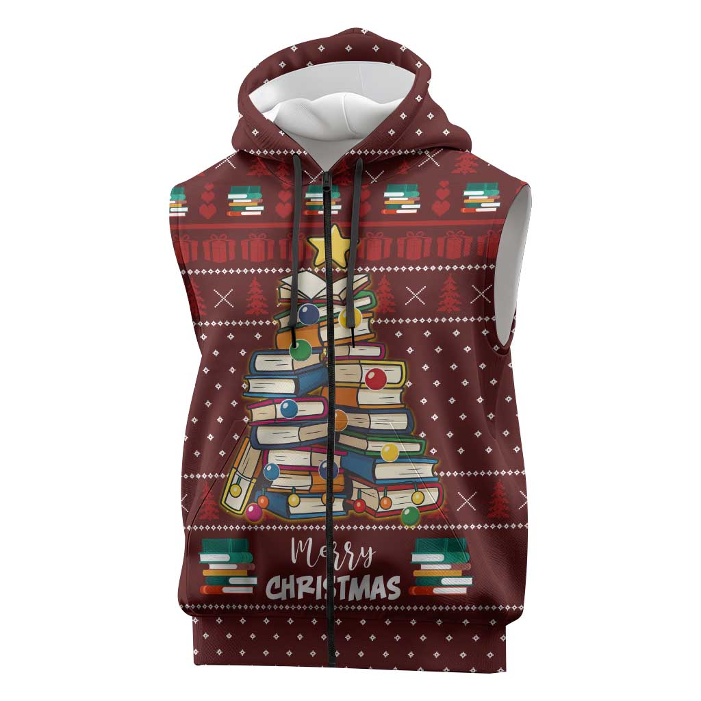 Book Pine Merry Christmas Sleeveless Zip Hoodie Xmas Holiday Patterns - Wonder Print Shop