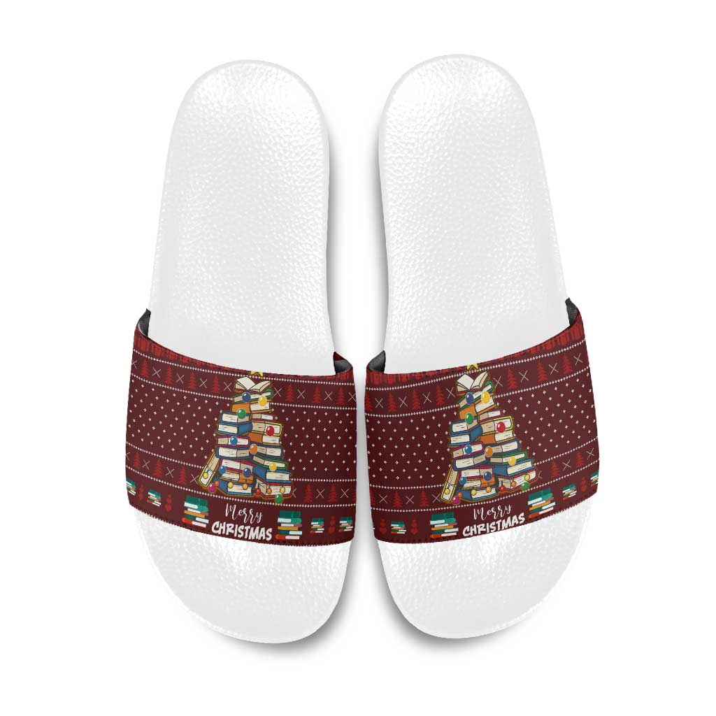 Book Pine Merry Christmas Slide Sandals Xmas Holiday Patterns - Wonder Print Shop