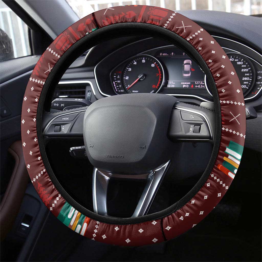 Book Pine Merry Christmas Steering Wheel Cover Xmas Holiday Patterns - Wonder Print Shop