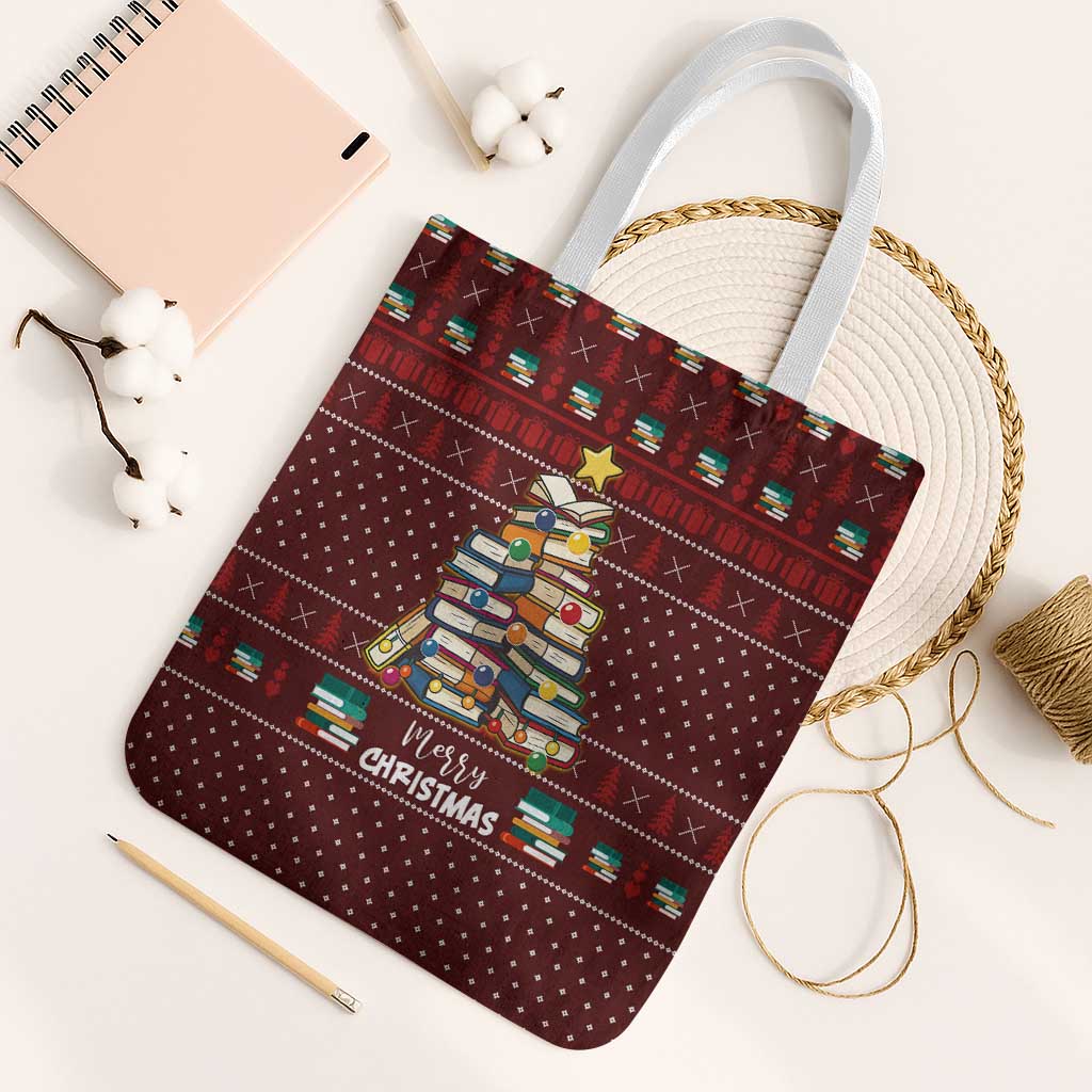 Book Pine Merry Christmas Tote Bag Xmas Holiday Patterns - Wonder Print Shop