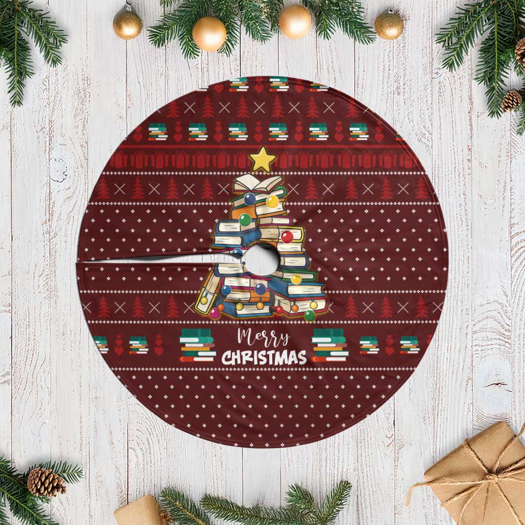 Book Pine Merry Christmas Tree Skirt Xmas Holiday Patterns - Wonder Print Shop