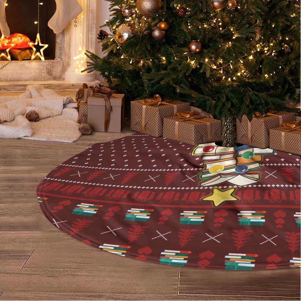 Book Pine Merry Christmas Tree Skirt Xmas Holiday Patterns - Wonder Print Shop