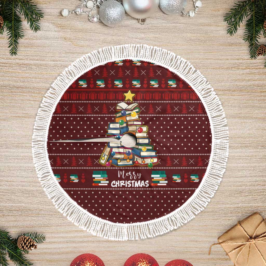 Book Pine Merry Christmas Tree Skirt Xmas Holiday Patterns - Wonder Print Shop
