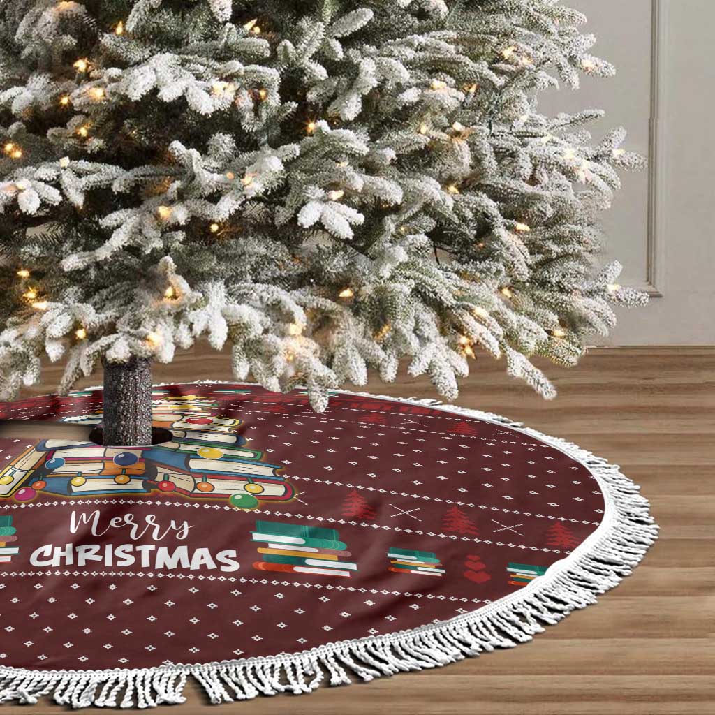 Book Pine Merry Christmas Tree Skirt Xmas Holiday Patterns - Wonder Print Shop