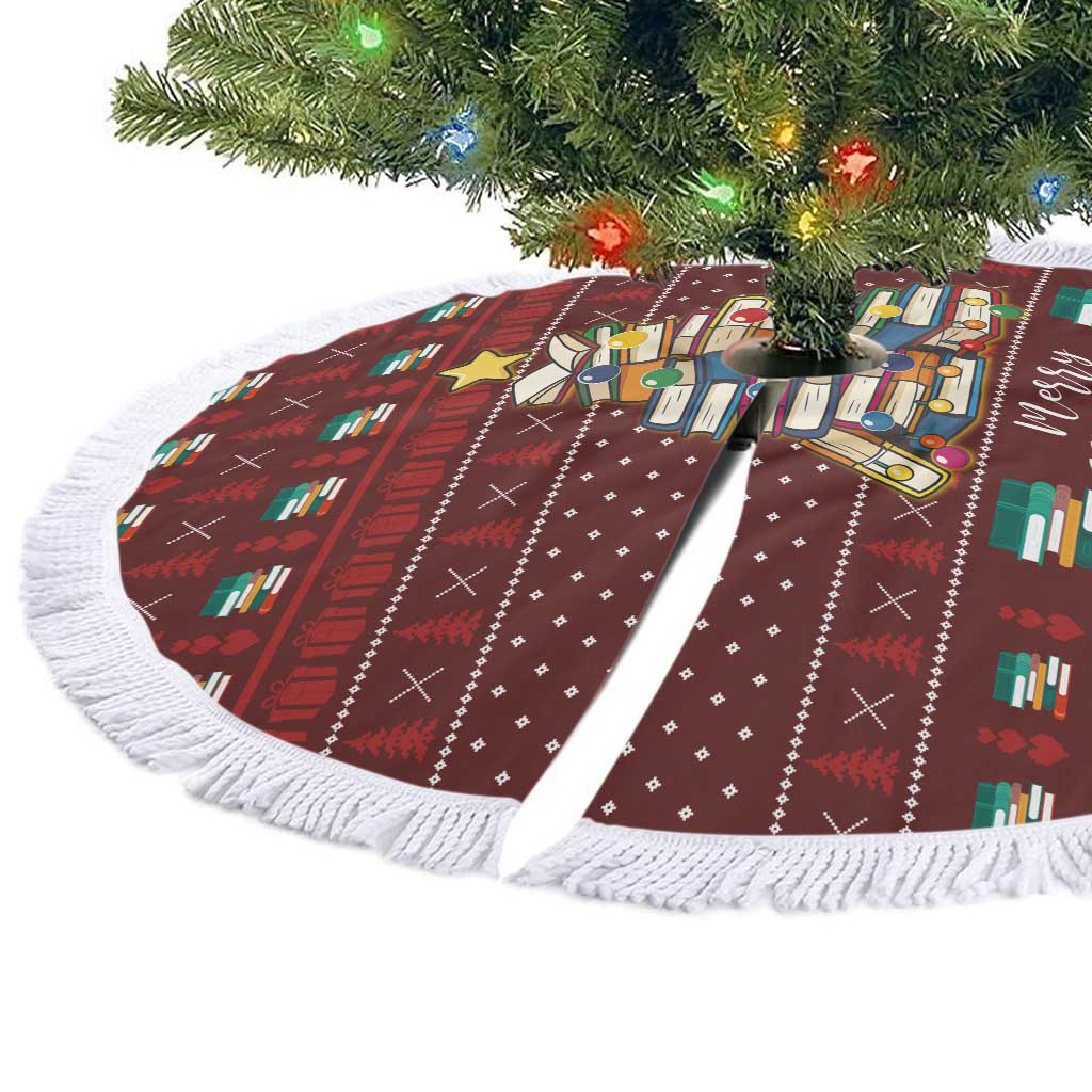 Book Pine Merry Christmas Tree Skirt Xmas Holiday Patterns - Wonder Print Shop