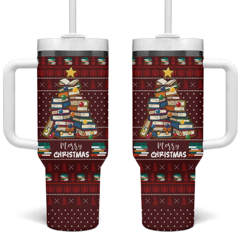 Book Pine Merry Christmas Tumbler With Handle Xmas Holiday Patterns - Wonder Print Shop