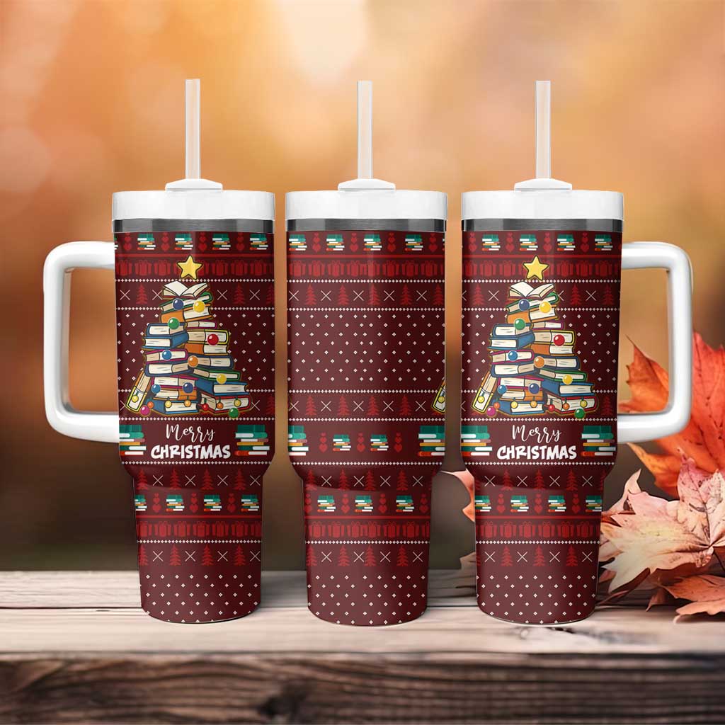 Book Pine Merry Christmas Tumbler With Handle Xmas Holiday Patterns - Wonder Print Shop
