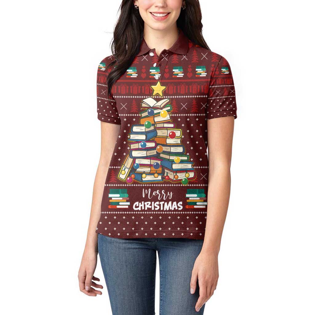 Book Pine Merry Christmas Women Polo Shirt Xmas Holiday Patterns - Wonder Print Shop